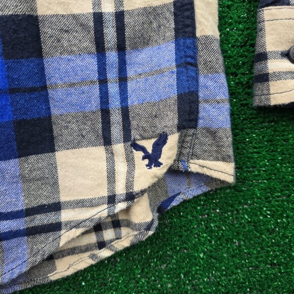 American Eagle Flannel Shirt Mens XL Blue Gray Plaid Button Up Long Sleeve - Picture 4 of 9